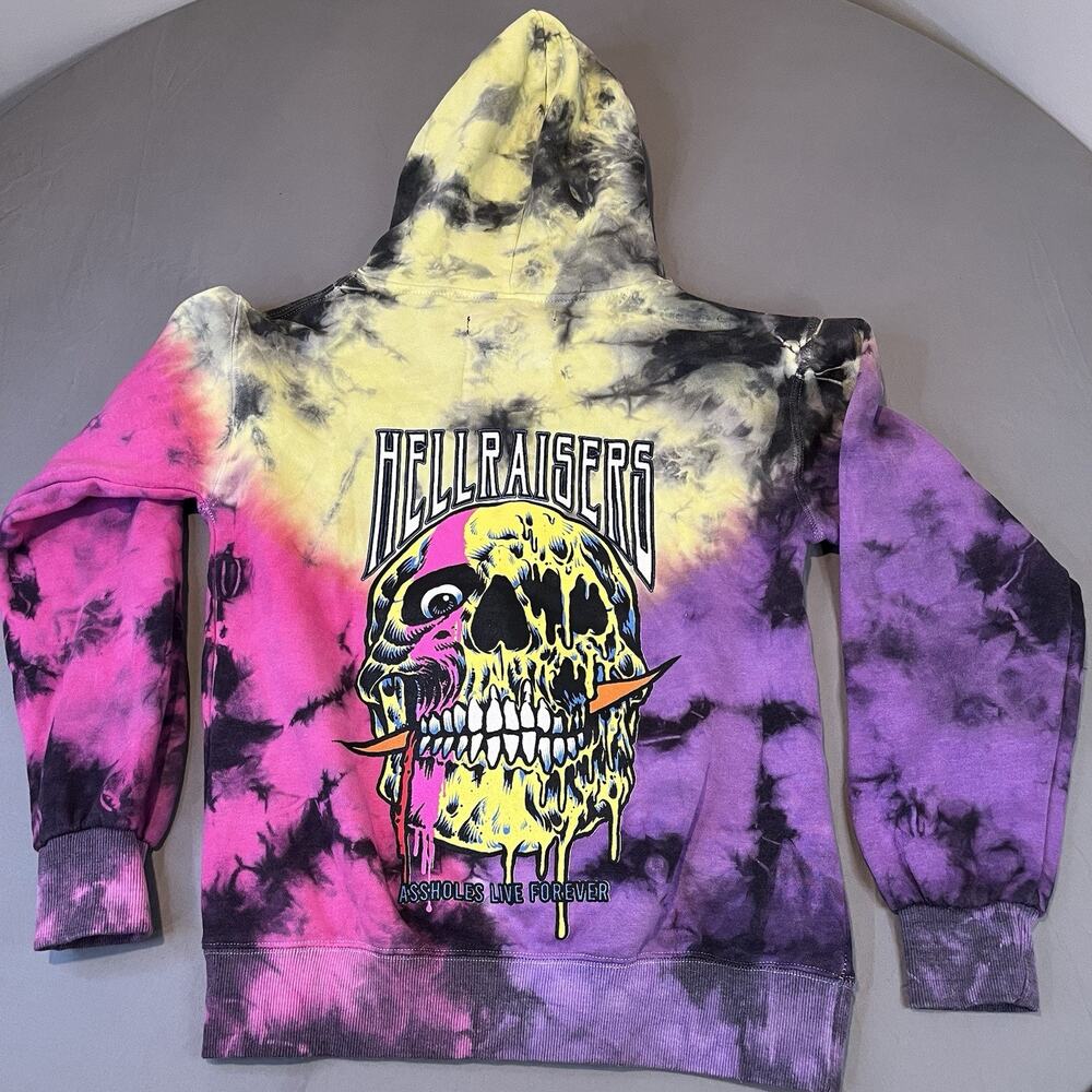 Hellraisers Assholes*s* Live Forever Hoodie Pullover Sweatshirt Tie Dye - Small